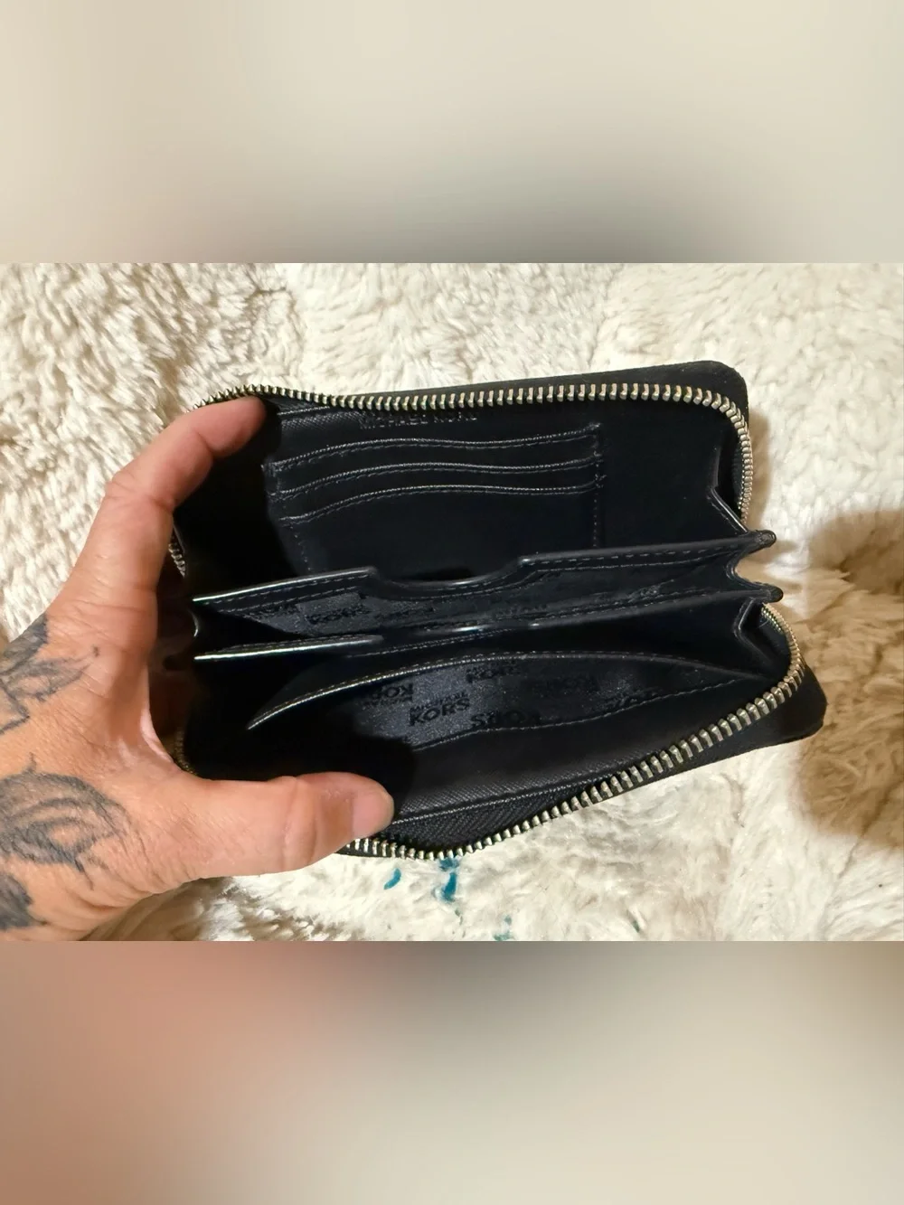Michael Kors Black Zip-Around Signature Plate Wallet